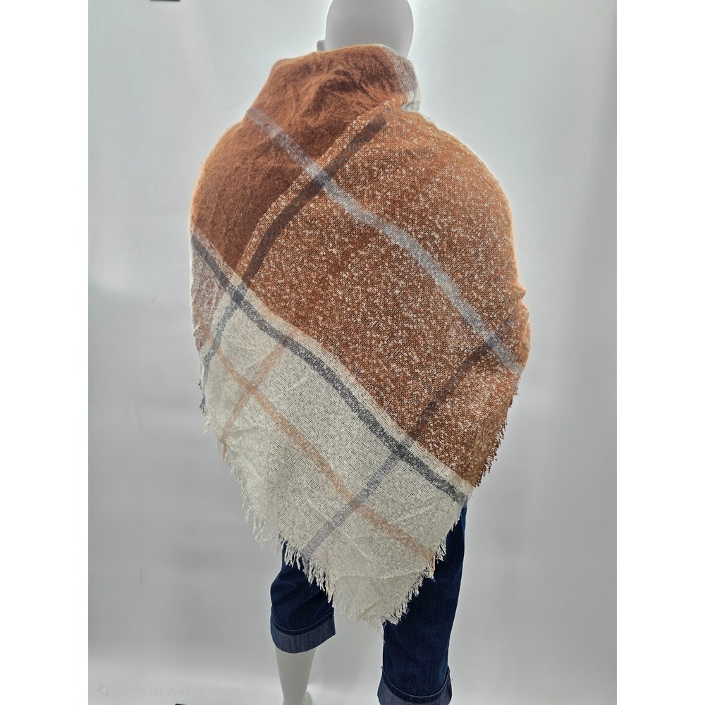 Plaid Fringe Large Square Y2K Scarves Cottage Fairy Wraps Cozy Chic Scarf OS - Picture 3 of 4